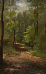 Martin Leisser, Forest Interior, oil on paper laid down on board