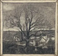 Malcolm Parcell, Western Pennsylvania Hillside Town, circa 1930, charcoal and pencil