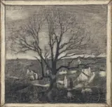 Malcolm Parcell, Western Pennsylvania Hillside Town, circa 1930, charcoal and pencil