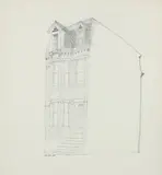 Harry M. Schwalb, The House with the Diamond Tiles, 1968, (Bluff Street, Duquesne Campus), pencil drawing on linen paper