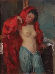 János Czencz, Eastern Dancer [Keleti Tancosno], 1937, oil on canvas, since wrapped over a masonite panel