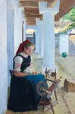 Bride at The Spinning Wheel by Franz Paczka Ferencz, oil on canvas, offered Mar 2026