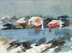 Alfred Birdsey, Red Flower Road, oil and mixed media on canvasboard