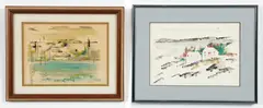 Alfred Birdsey, Two Abstracted Bermuda Harbour Landscapes, watercolor, ink, and mixed media, both approximately