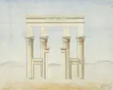Fantasy Rendering of Egyptian Temple Facade by W. Brouard, watercolor and pencil, offered Mar 2026