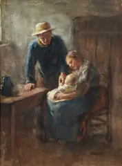 Albert Neuhuys, Enjoying The Baby, watercolor