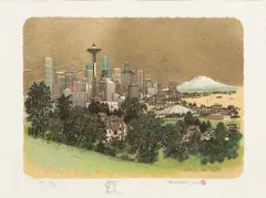 Untitled by Alexander Chen, Mixed Media on Paper, "Seattle, Washington Skyline", offered Sep 2024