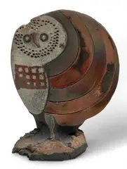 Doug Delind, Raku Pottery Owl, Sculpture
