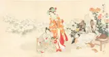 Toyohara Chikanobu, Untitled, Woodblock Prints, Triptych "The Chrysanthemum Garden"