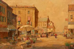 Dennis Ainsley, Untitled, Oil on Canvas "Normandy Street Scene"
