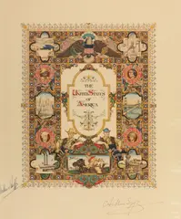 Arthur Szyk, Untitled, 1947, Ink Signed "United States of America" Heliochrome