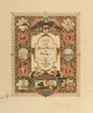 Arthur Szyk, Untitled, 1947, Ink Signed "United States of America" Heliochrome