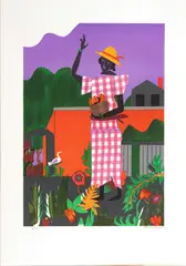 Untitled by Romare Bearden, Lithograph in Colors on Wove Paper, 1980, "Girl in the Garden", offered Sep 2024
