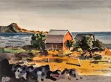 Hughie Lee-Smith, Untitled, Watercolor on Paper, 1957, "Landscape (Barn)"