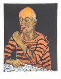 Alice Neel, Untitled, Lithograph in Colors on Wove Paper, 1980, "John (Man with Pipe)"