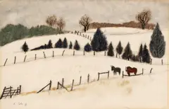 Untitled by Charles Culver, Watercolor, Pastel And Graphite on Wove Paper, 1966, "Winter Landscape with Horses", offered Sep 2024