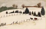Charles Culver, Untitled, Watercolor, Pastel And Graphite on Wove Paper, 1966, "Winter Landscape with Horses"