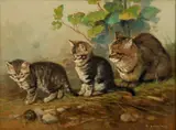 Untitled by Giovanni Sanvitale, Oil on Board, "Mother And Two Kittens", offered Sep 2024