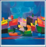 Marcel Mouly, Untitled, Lithograph in Colors on Wove Paper, "Navires Au Port IX"