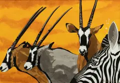 Untitled by Jorge Fernandini, Watercolor And Ink on Paper, "Zebra And Oryx", offered Sep 2024