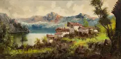 Untitled by Mancini, Oil on Canvas, Ca. 1920, "Lake And Mountain Scene, Signed", offered Sep 2024