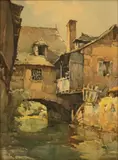 Ethel Mars, Untitled, Offset Lithograph on Paper, Ca. Mid 20th C., "Old Mill at Aveyron, France"