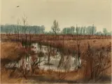 Charles Culver, Untitled, Watercolor on Wove Paper, 1944, "Marshlands in the Fall"