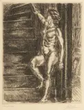 John Sloan, Untitled, Etching on Paper, 1933, "Nude Standing on Stairway"