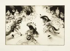 Untitled by Gene Kloss, Drypoint on Paper 1953, "Indian Friendship Dance", offered Jul 2024