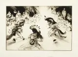 Gene Kloss, Untitled, Drypoint on Paper 1953, "Indian Friendship Dance"