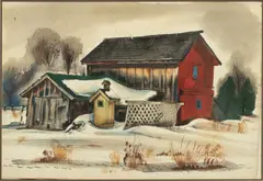 Charles Culver, Untitled, Watercolor on Wove Paper, 1942, "Michigan Farm in Winter"