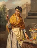Edward Charles Barnes, Untitled, Oil on Canvas Ca. 1880, "Flower Girl"