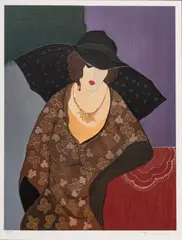 Untitled by Itzchak Tarkay, Serigraph in Colors on Wove Paper, Seated Woman in a Sun Hat, offered Jul 2024