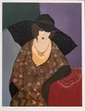 Itzchak Tarkay, Untitled, Serigraph in Colors on Wove Paper, Seated Woman in a Sun Hat
