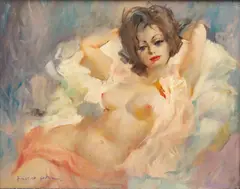 Julian Ritter, Untitled, Oil on Masonite, "Reclining Female Nude"
