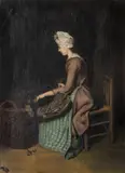 Henry Walton, Untitled, Oil on Canvas, Ca. Late 19th/early 20th C., "Plucking the Turkey"