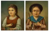 Sophie Meyer, Untitled, Oil on Mahogany Panels, Ca. Late 19th/early 20th C., "First Attempt" & "Little Grape Picker"