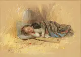 Untitled by Albert Fitch Bellows, Gouache on Paper, "Sleeping Child in Wheat Field", offered Jul 2024