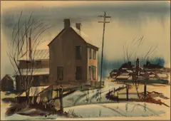 Untitled by Edwin L. Fulwider, Watercolor on Paper Ca. 1944, "Winter Farm House", offered Jul 2024