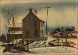 Edwin L. Fulwider, Untitled, Watercolor on Paper Ca. 1944, "Winter Farm House"