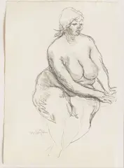 Moses Soyer, Untitled, Charcoal on Paper, Ca. 1950s, "Nude Study"