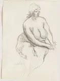Moses Soyer, Untitled, Charcoal on Paper, Ca. 1950s, "Nude Study"