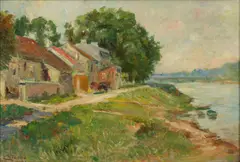 Untitled by Charles Billon, Oil on Canvas, 1925, "Riverside Village", offered Jul 2024