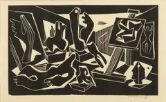 Untitled by Karl Hartung, Woodblock on Paper, 1946, "Im Atelier (Artists Studio)", offered Jul 2024