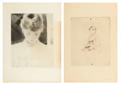 Berthe Morisot, Untitled, Drypoint Etching on Laid Paper, Ca. 20th C., "La Fillette Au Chat (Julie Manet)"