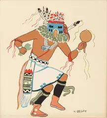 Harrison Begay, Untitled, Silkscreen, "Dancer with Blue Mask"