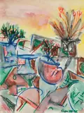 Jack Faxon, Untitled, Watercolor "Abstract Flower Still Life"