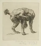 Per Palle Storm, Untitled, Drypoint Etching on Paper, 1977, "Self-grooming Dog"