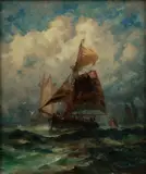 Robert Hopkin, Untitled, Oil on Canvas 1860-1890, "Rounding the Mark"