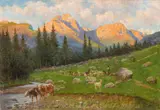 Antonio Zoppi, Untitled, Oil on Canvas Mounted to Masonite, 1905, "Italian Pastoral Landscape"